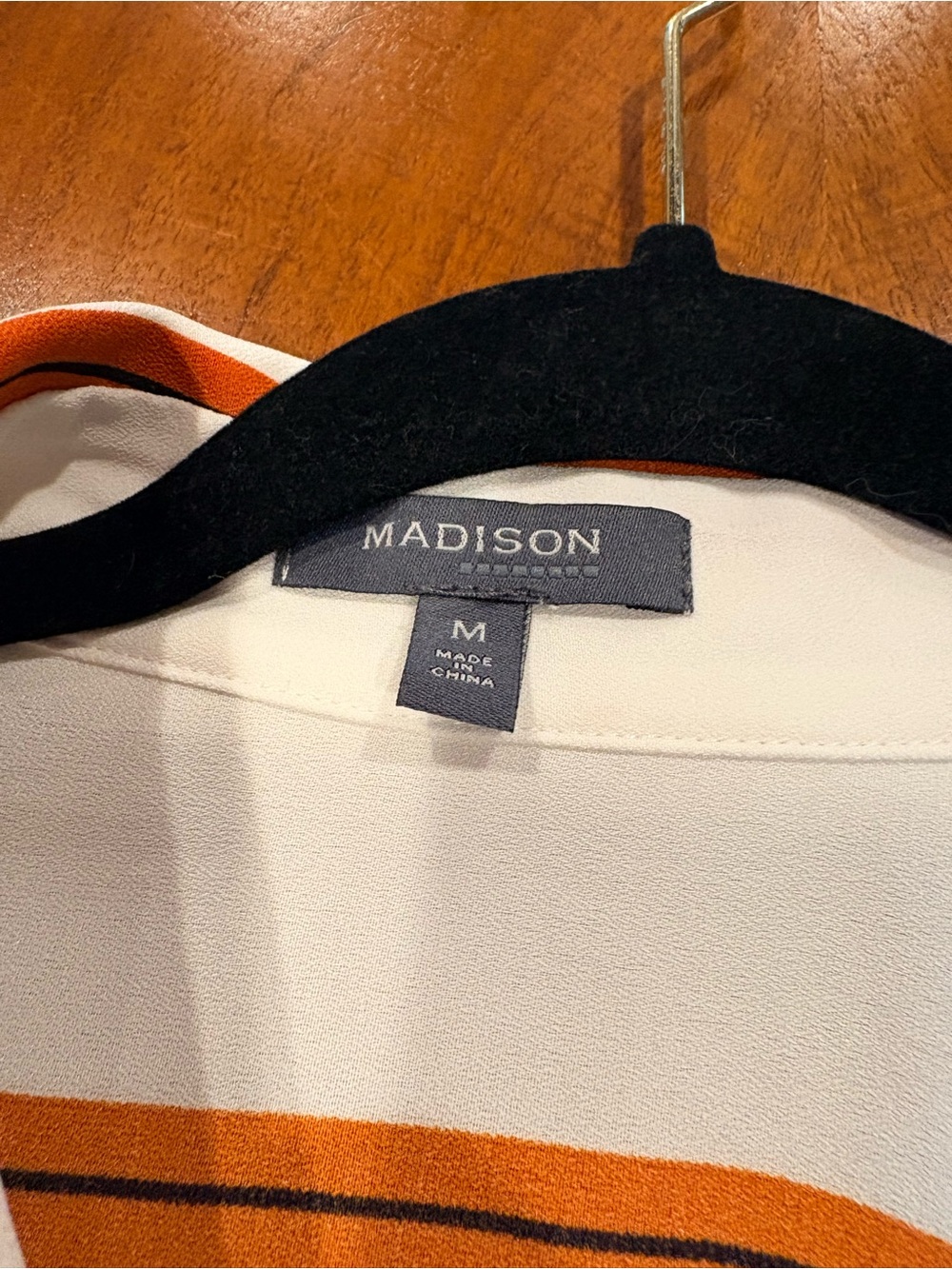 Madison White Blouse with Orange Stripes, size M, necklace, not included - Picture 3 of 5